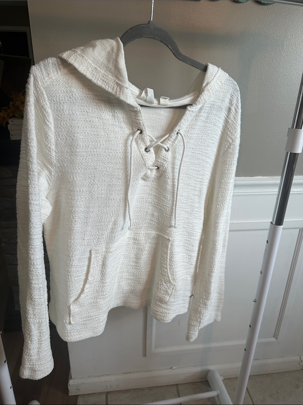 Roxy Cream Lace-Up Hooded Pullover